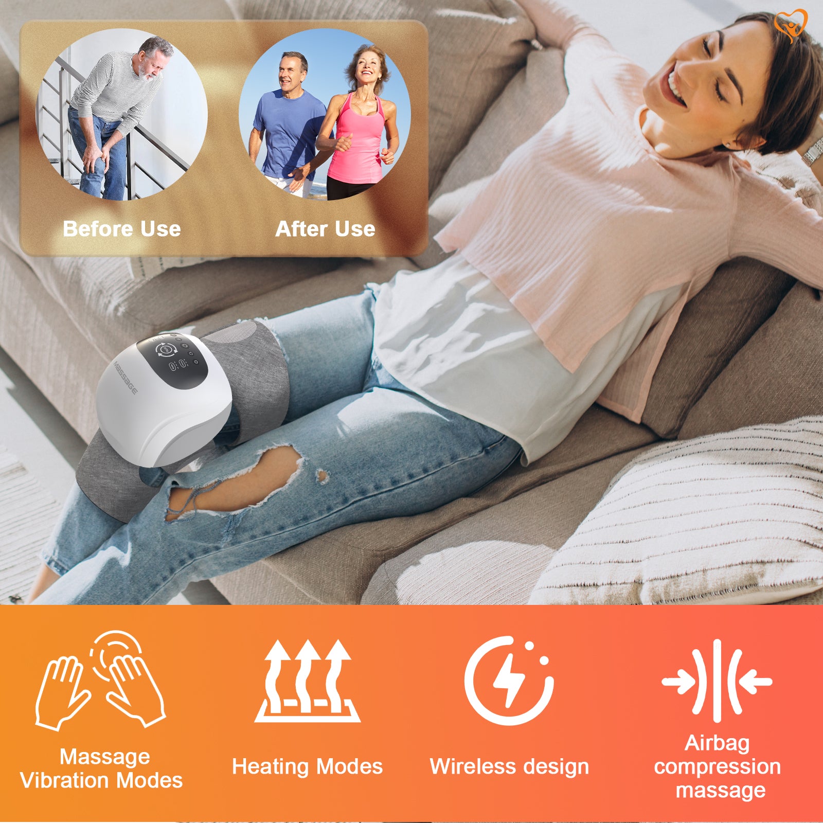 KTS Appareil de massage par vibration du genou mesuré par sac à air comprimé